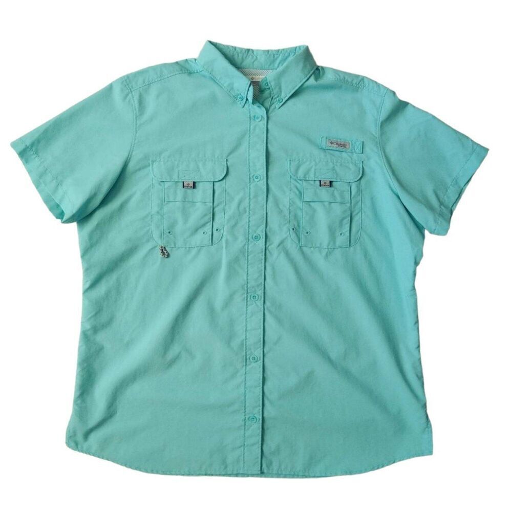 Columbia Blue Short Sleeve PFG Vented Button Down Fishing Shirt Men's Size XL